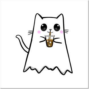 Iced Coffee Ghost Cat Posters and Art